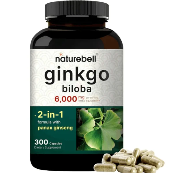 NatureBell Ginkgo Biloba 6,000mg with Panax Ginseng 500mg Per Serving 300 Capsules