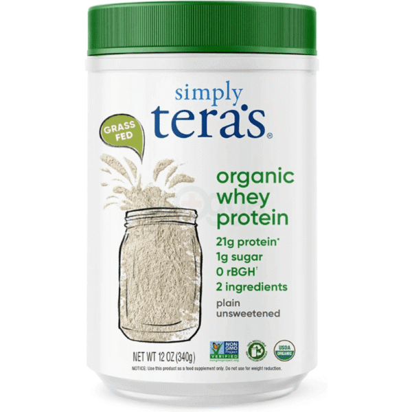 Simply Tera's Organic Whey Protein Powder - Grass Fed Whey Protein Powder Without Artificial Sweeteners, Unflavored Protein Powder 340g